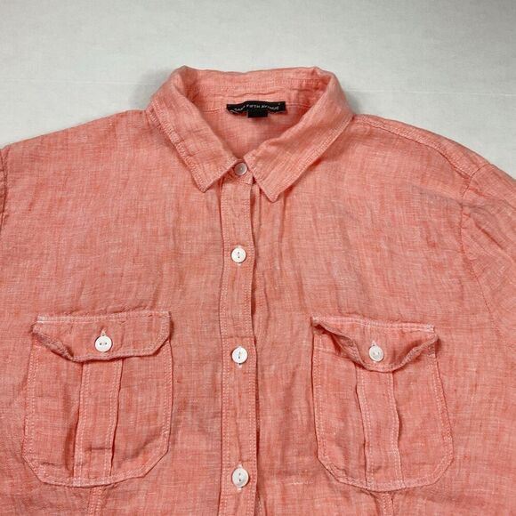 Saks Fifth Avenue Womens Linen Button Down Shirt Orange Long Sleeve Casual Large - Picture 4 of 11